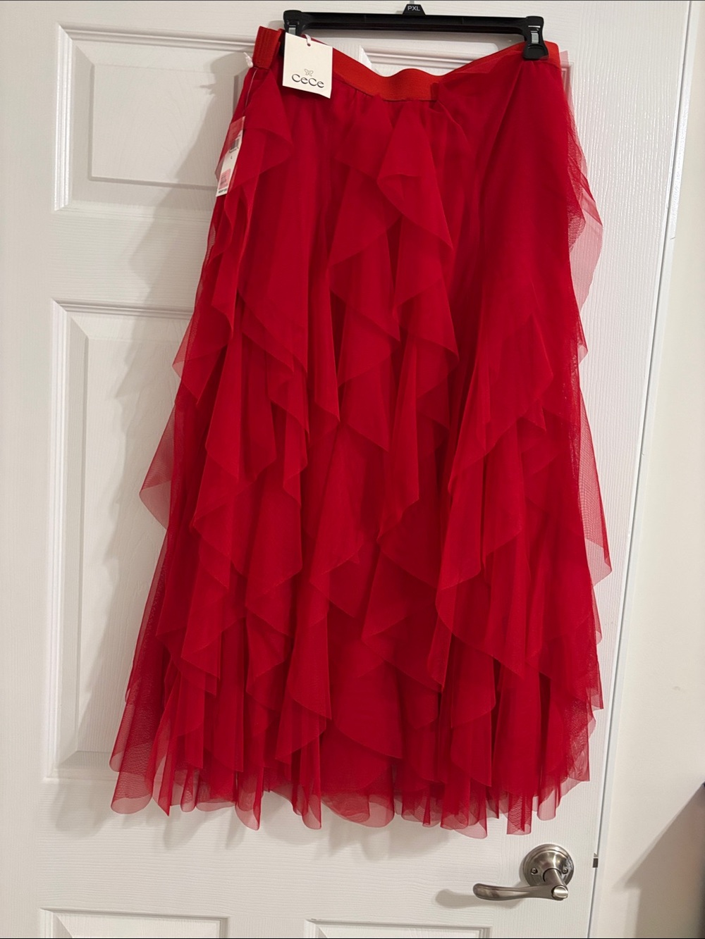 CeCe Red Tiered Tulle Maxi Skirt